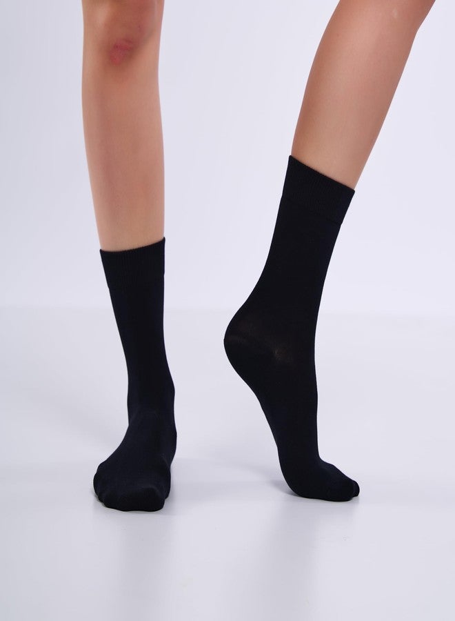Phoenix Socks جوارب فينيكس، 3 أزواج، جوارب قطنية نسائية كاجوال متوسطة الطول، ألوان باستيل متنوعة، ناعمة ومريحة، جوارب رسمية، تسمح بمرور الهواء، تمتص الرطوبة، جوارب ضيقة ومعززة عند أصابع القدم للنساء (أسود) - Image 5